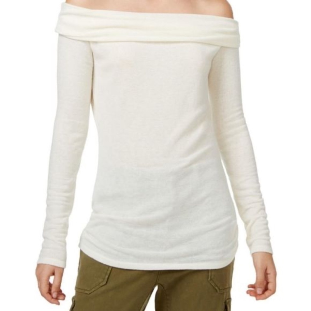 Rachel Roy Women's Soft Stretch-Knit Ruched Ivory Off The Shoulder Top Plus 1X